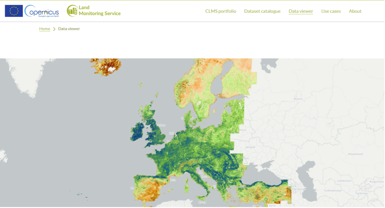 Screen capture showing the seasonal productivity parameter from the Copernicus Land Monitoring Service’s High Resolution Vegetation Phenology and Productivity product. Credit: Copernicus Land Monitoring Service